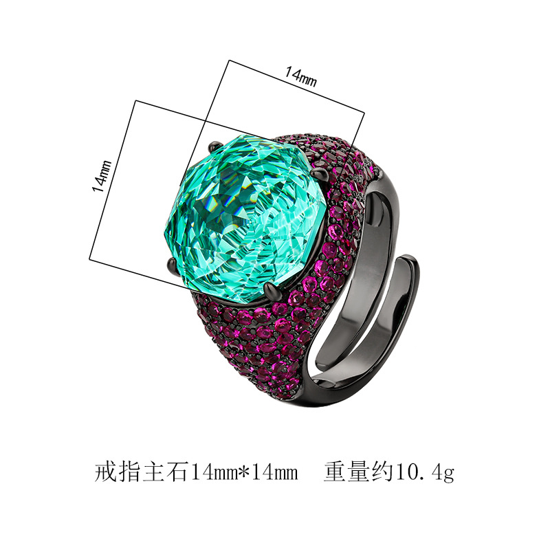 2025新款庄生生珠宝铜底镀金仿真玫瑰切黑金个性戒指主石14mm批发详情2