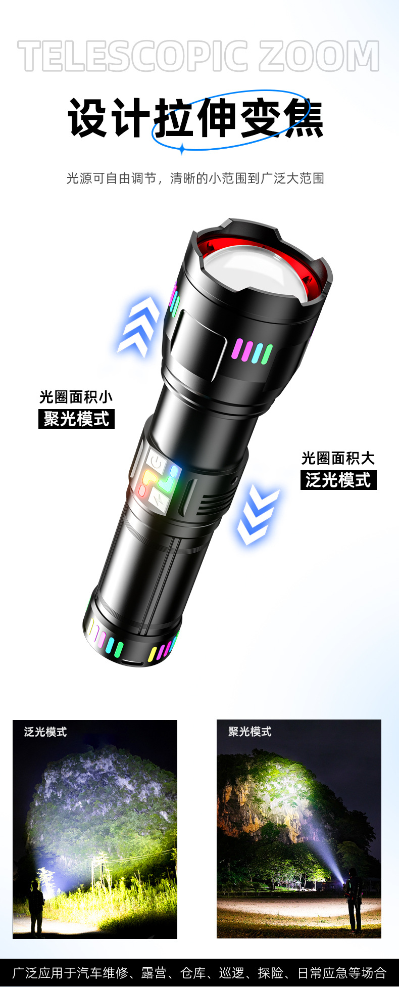 High-power, high-intensity rechargeable flashlight, long-lasting telescopic zoom, high-lumen alloy lamp, new cross-border lighting equipment pic 8