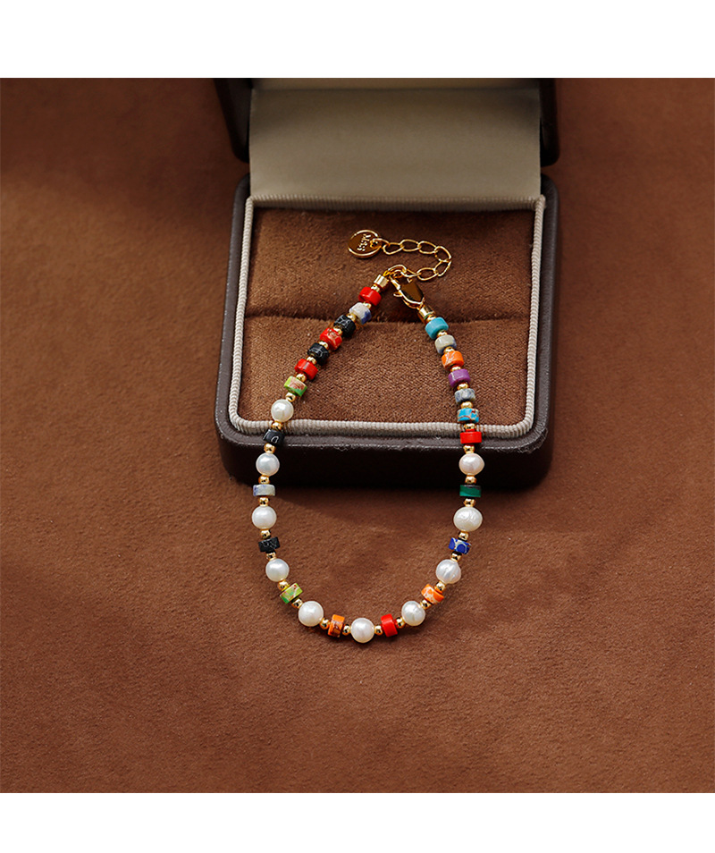 Dopamina hecho a mano perlas de color piedras dulce cadena de mano vintage chino boho chic perla de agua dulce pulsera pic 4