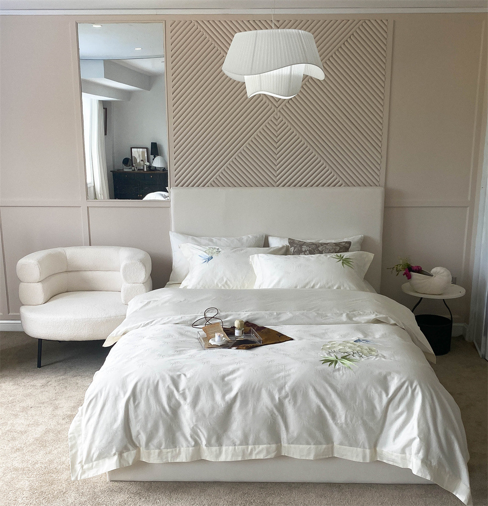 New Chinese style, 100-piece double-strand Australian cotton jacquard four-piece set, pure cotton embroidered quilt cover, model room bedding pic 4