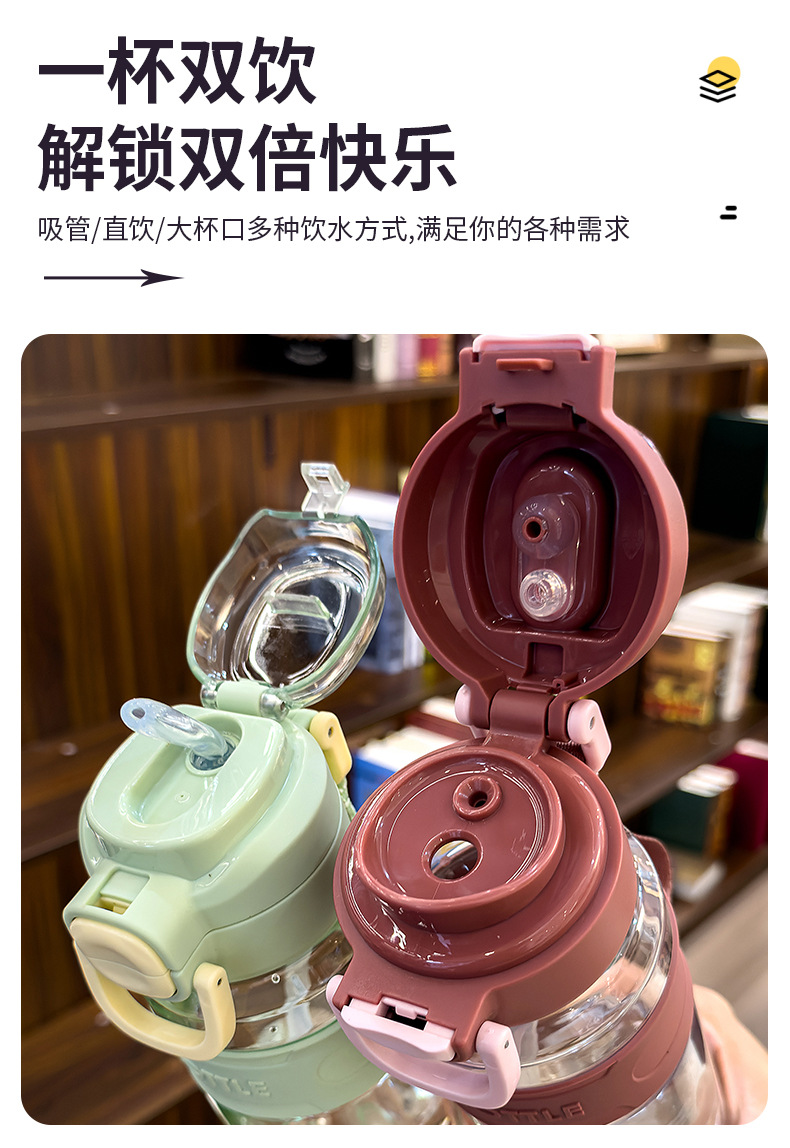 夏季户外大容量吸管杯健身运动弹跳盖水杯男女便携带提绳PC吸管杯详情6