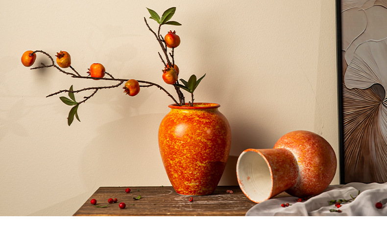 Jingdezhen ceramic vases, soda green rough pottery flower vases, living room home flower arrangement ornaments, retro jars for decoration pic 11