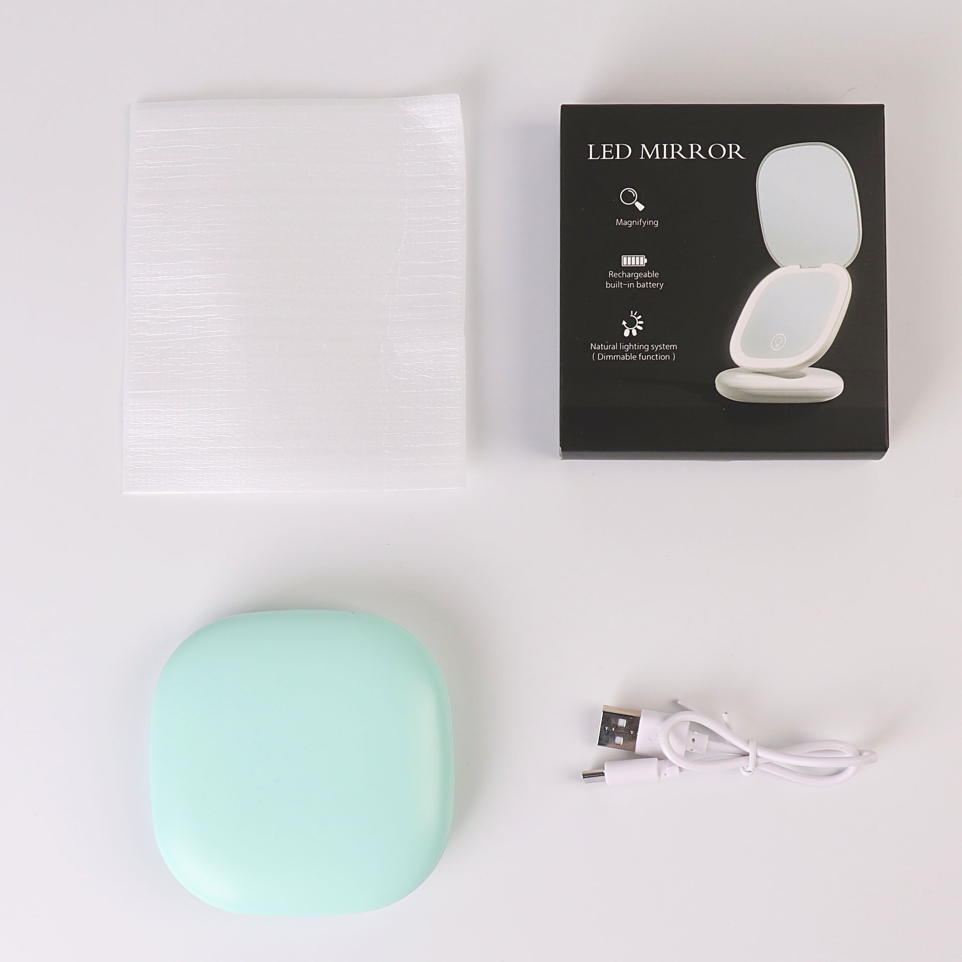 Wholesale of portable led makeup mirrors with double-sided lights and three-color light, foldable handheld USB charging small mirrors pic 22