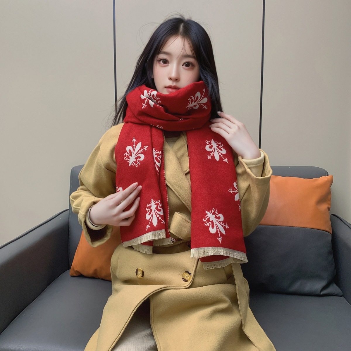围巾女冬季欧美风格佛罗伦萨鸢尾花披肩加厚百搭双面保暖围脖保暖详情29