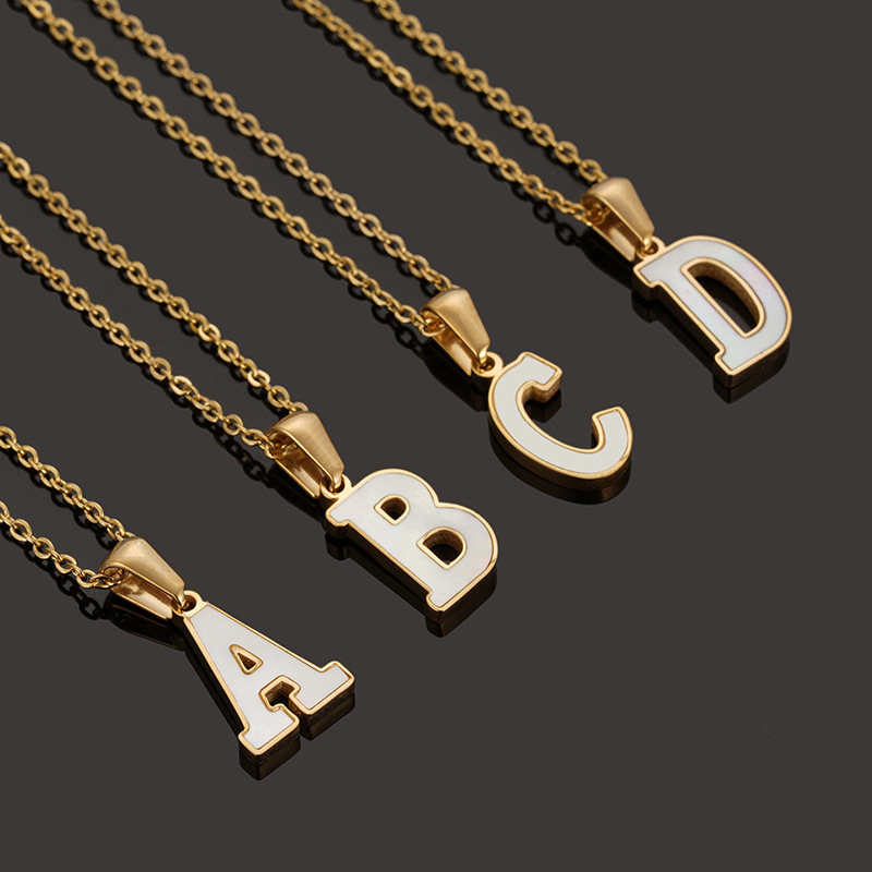 Wholesale cross-border 18K gold shell stainless steel letter pendants, 26 capital letter titanium steel necklaces for women pic 17