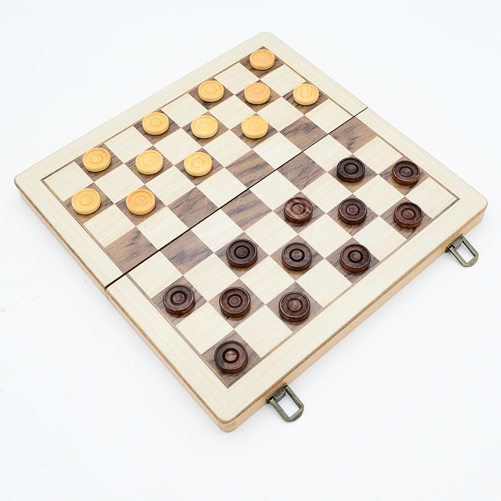 Two-in-one international chess checkers wooden board game toys with double back, non-magnetic for export pic 23