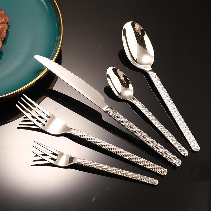 展明西餐餐具304不锈钢餐具勺子叉子甜品叉勺餐叉麻绳牛排刀叉勺详情5