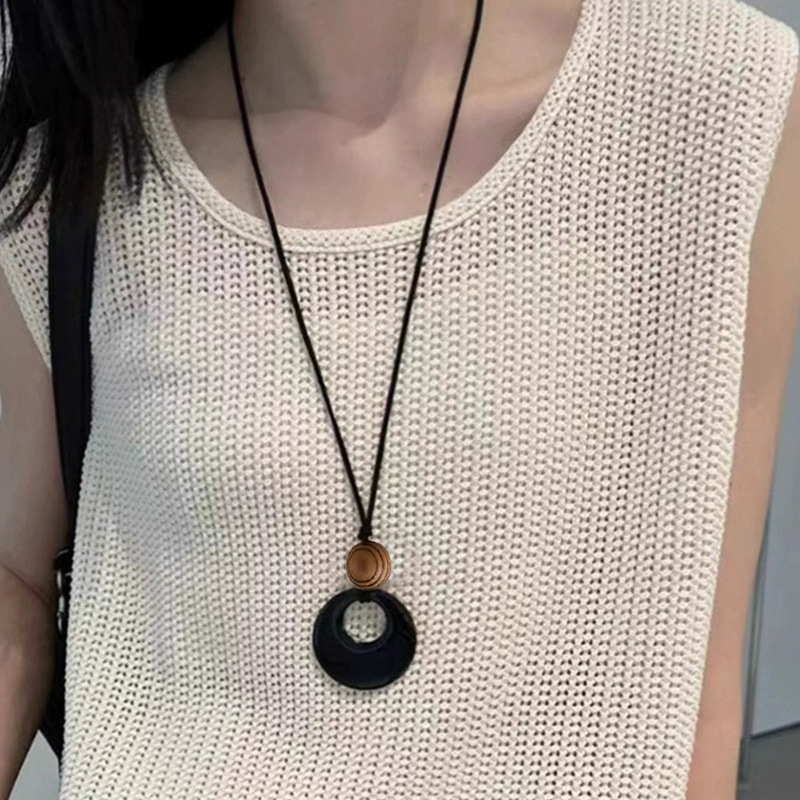 天然黑玛瑙石黑绳项链长款吊坠新中式设计高级感夏季新款配饰品女详情7