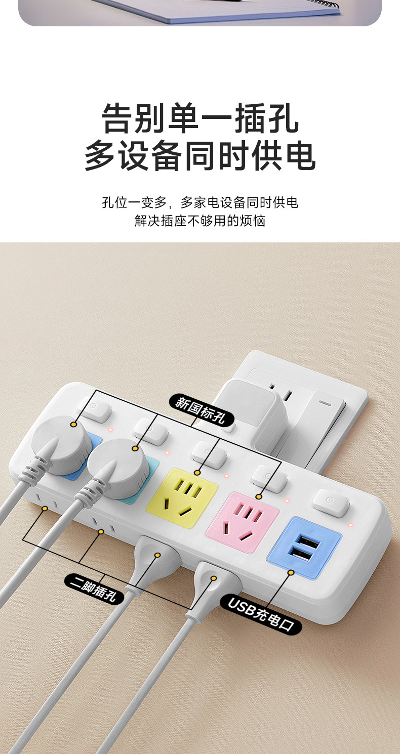 插座转换器多孔位一转多智能排插家用多功能插板大功率插头插座详情9