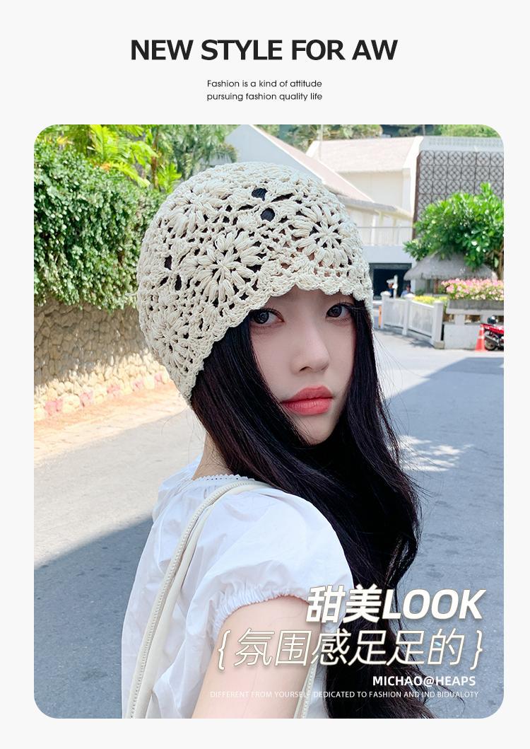 Japanese-style hand-woven headband hats for women, thin, hollowed-out woolen hats, retro and artistic knitted hats, Dui Dui hats pic 10