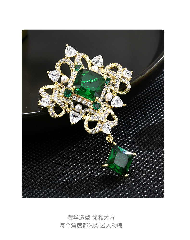 新款复古绿色花朵胸针男女ins西装胸花绿色水滴配饰开衫别针详情15