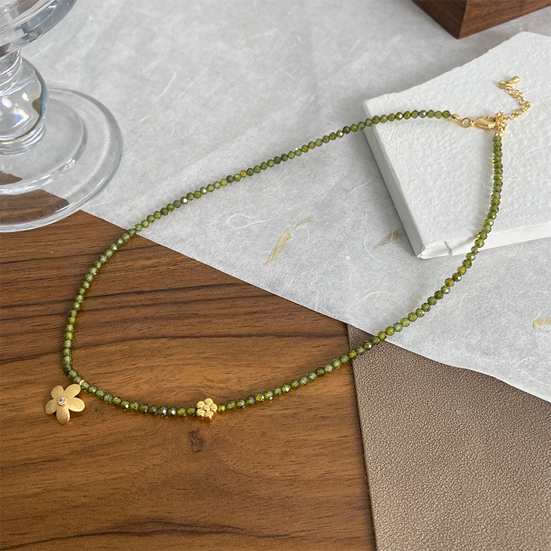 新款花间雨串珠项链锁骨链虎眼石晶石女拉丝小众轻奢配饰ins饰品详情6