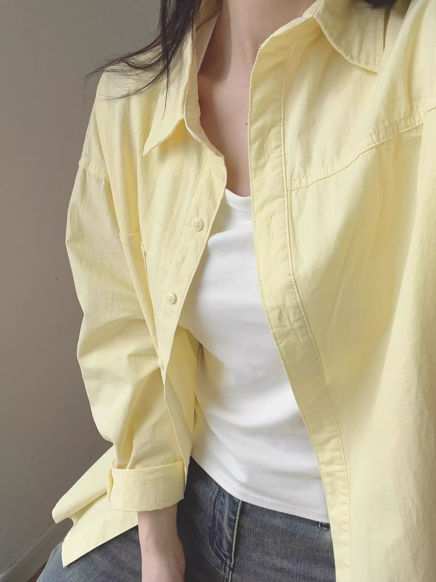 The 2025 new dopamine cream-colored pure cotton shirt is suitable for women to wear as a loose shirt coat in summer for sun protection pic 4