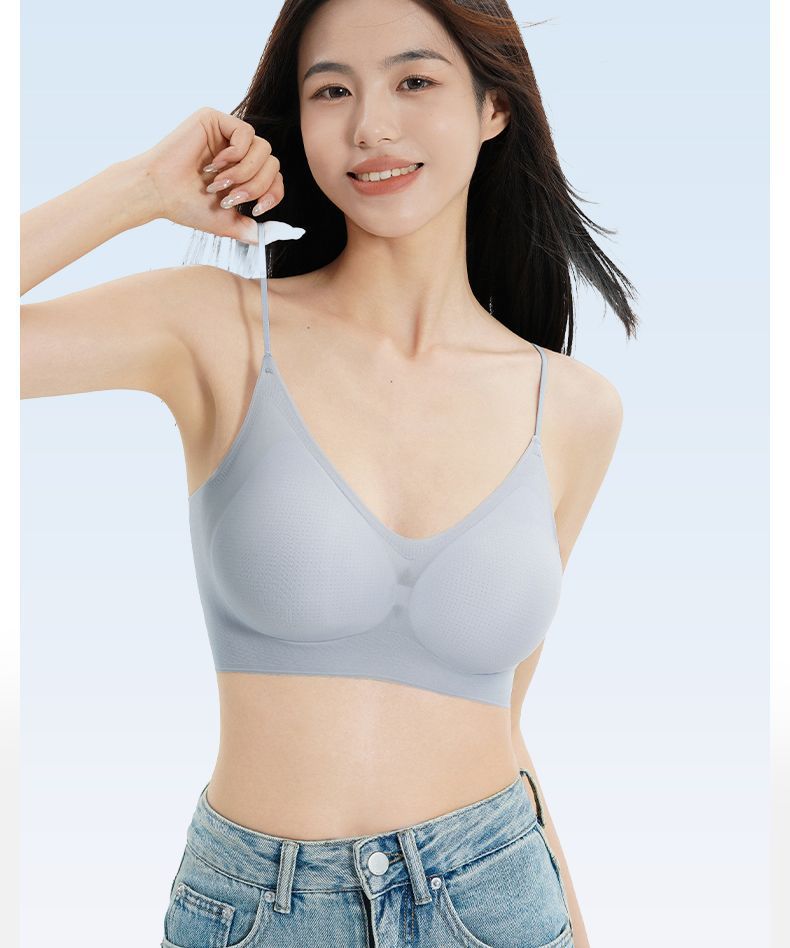 Herbal original color same ultra-thin breathable seamless lingerie for women V-neck gathering halter vest style bra for women pic 19