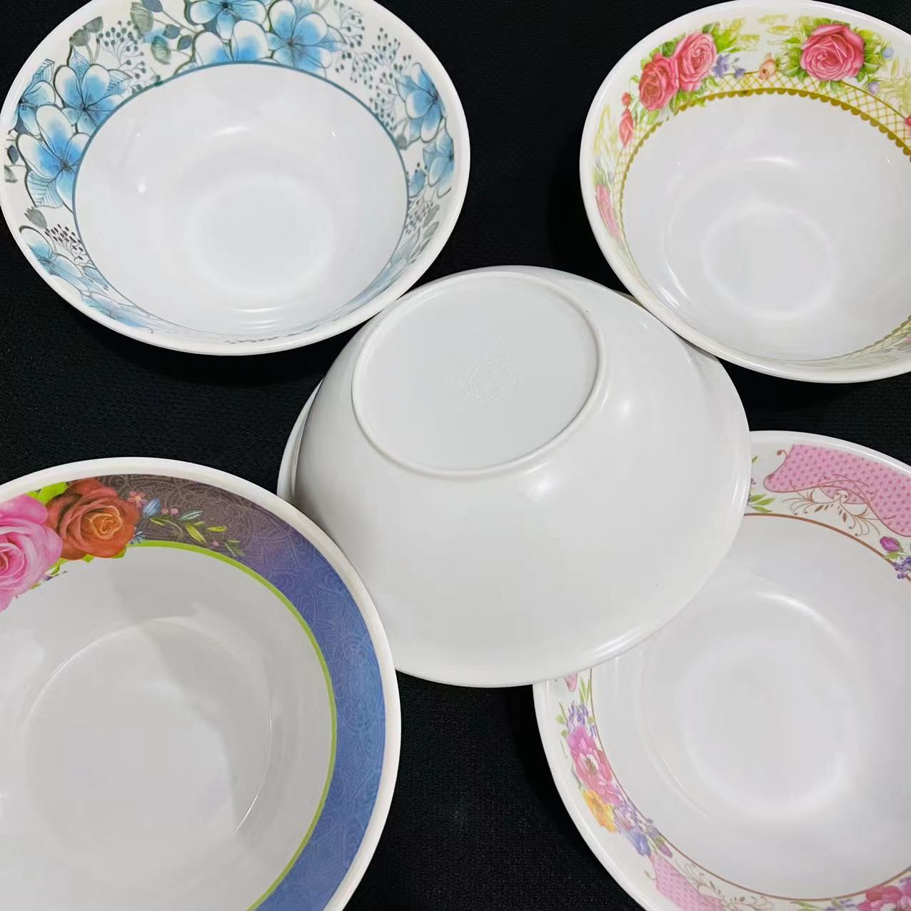 【 Zone 3-10 】9109 bowls, 12 per pack, 504 per box. 9109 one-yuan store tableware, melamine bowls, melamine bowls, white porcelain bowls with patterns, white rice bowls, 2 yuan supply pic 2