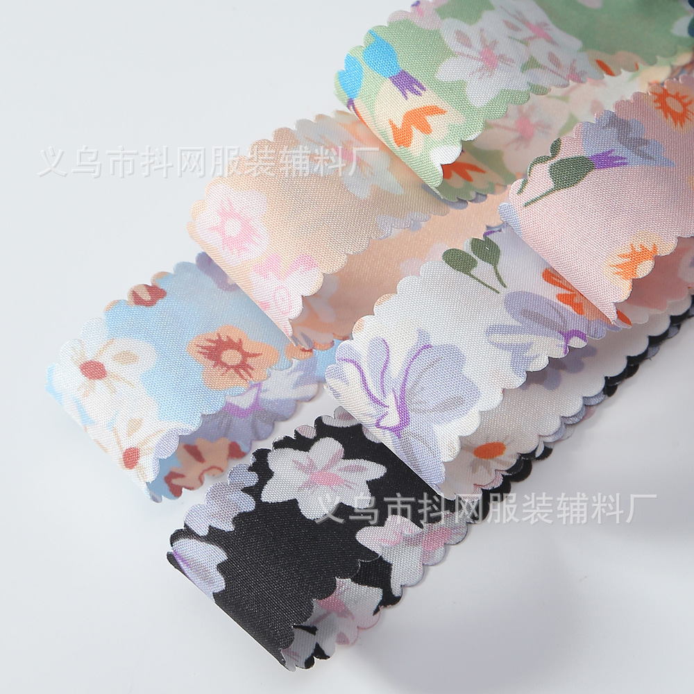 2.5cm Double-sided plum blossom toothed printed webbing bow, DIY hair accessory, headwear accessory, gift, flower decorative band pic 3