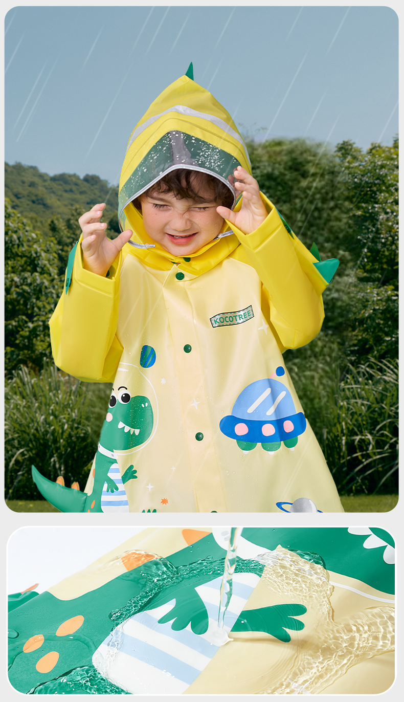 KK树儿童雨衣男童女孩防水雨披防雨服幼儿园宝宝带书包位套装恐龙详情4