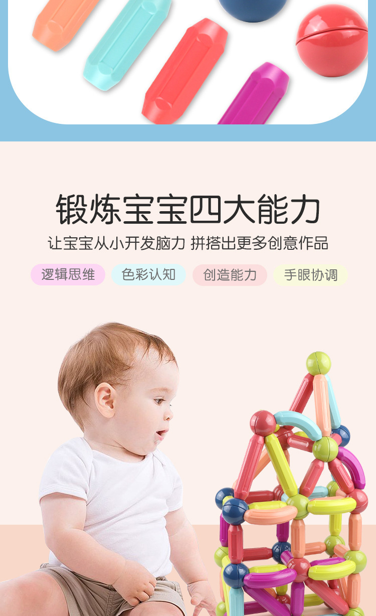 跨境爆款儿童磁力棒早教创意磁性教具立体几何拼搭积木厂家直销详情8