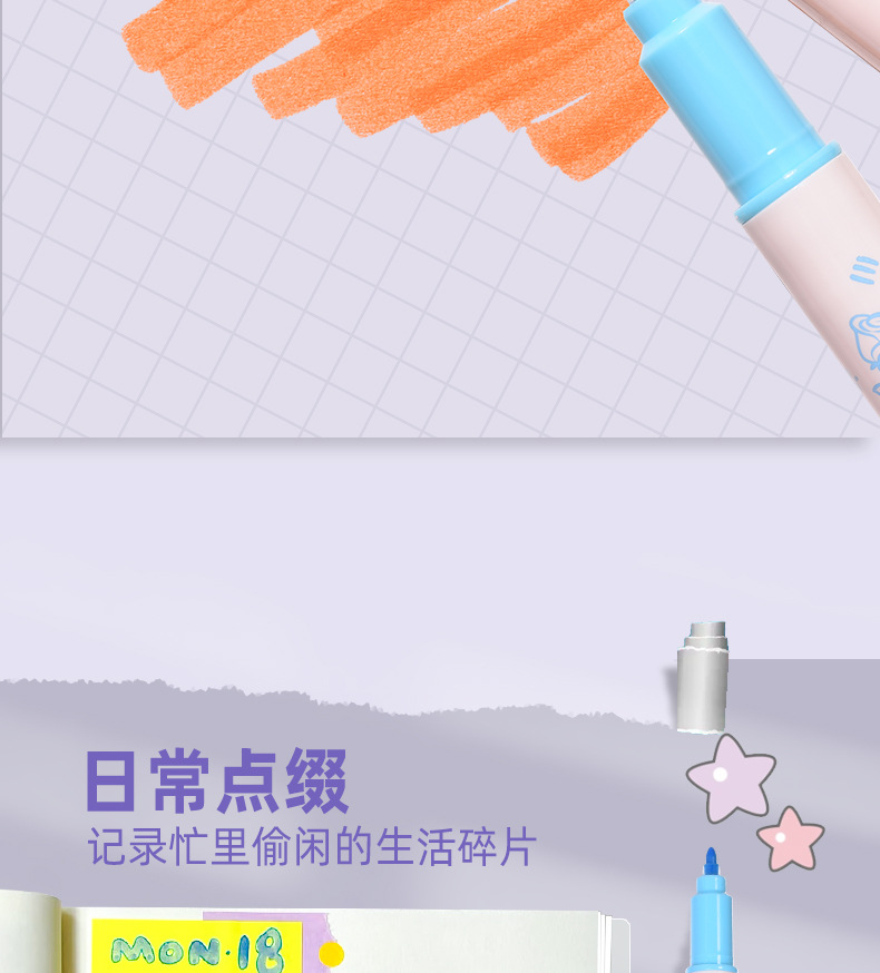 Tianfeng 239A multi-color double-headed highlighter pen, key point marking pen, note-taking and journal-making pen, multi-color highlighter pen pic 5