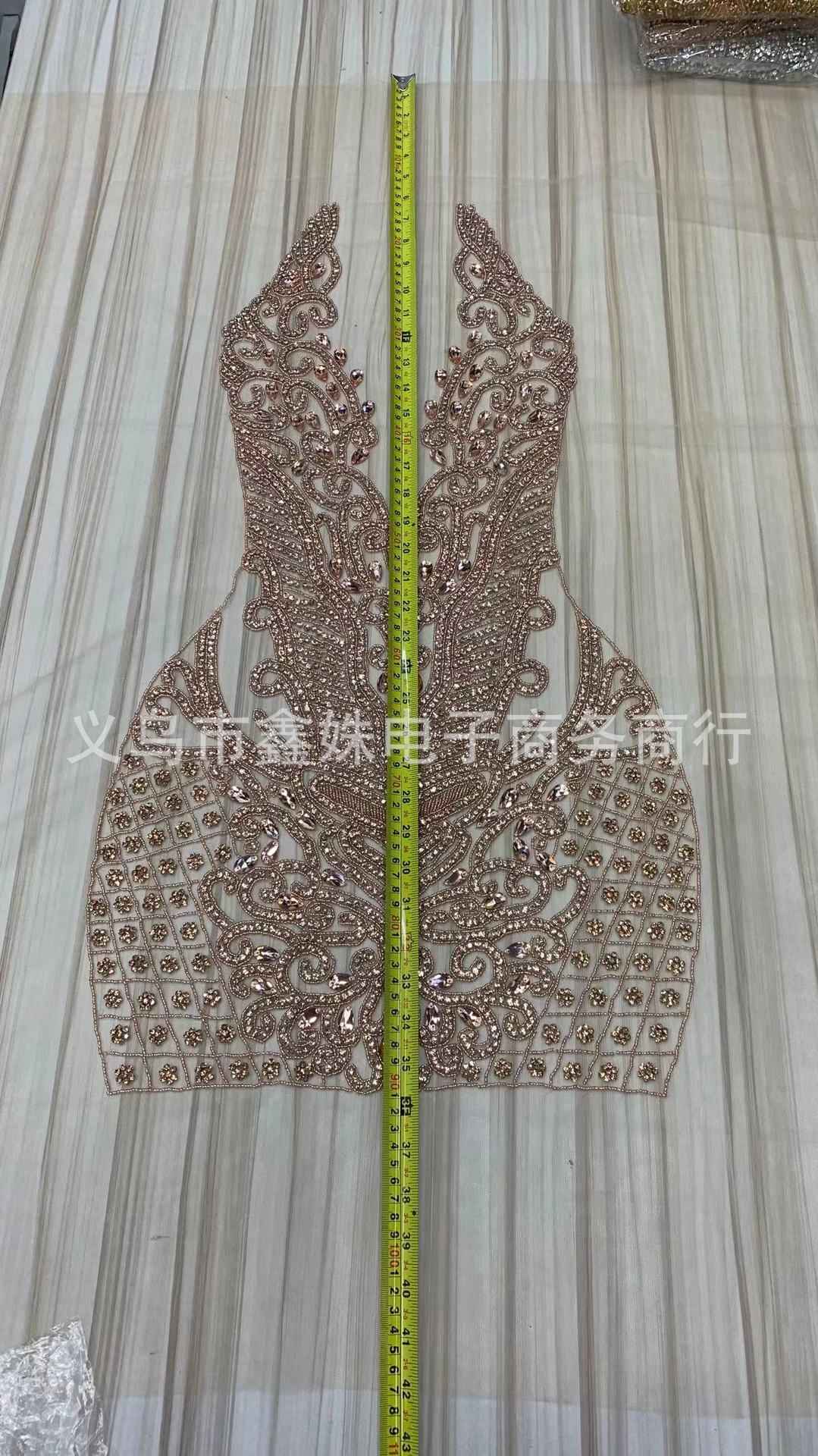 钩针款手工款钉珠婚纱礼服V领网纱贴花服装辅料详情13