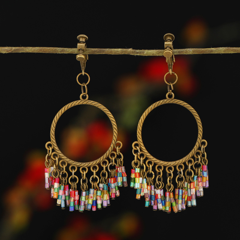 螺旋无痛耳夹女民族风复古长款流苏耳坠波西米亚耳环无耳洞耳饰品详情22