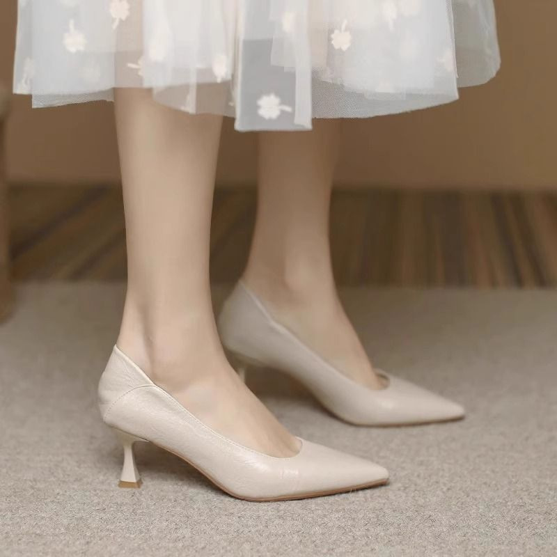 Soft leather, not tiring to the feet, high heels, soft leather, soft soles, thin heels, pointed toe, black comfortable professional single shoes for women pic 11