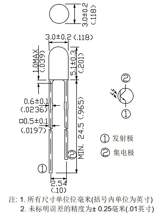 Factory direct sales of 3mm borderless transparent infrared receiving tube photosensitive transistor SGPT324CL pic 2