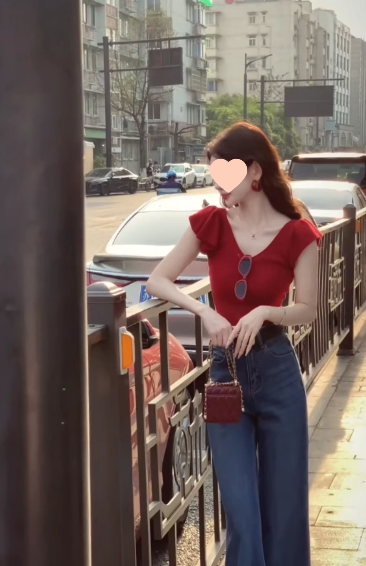 红色领短袖针织衫正肩恤女夏季修身显瘦纯欲辣妹小飞袖短款上衣详情4