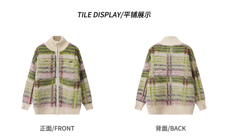 美式复古立领条纹毛衣外套男女外穿内搭马海毛开衫宽松慵懒针织衫详情6