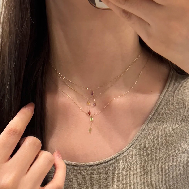 法式复古粼光水滴闪锆极细项链女轻奢小众高级感叠戴风锁骨链配饰详情4