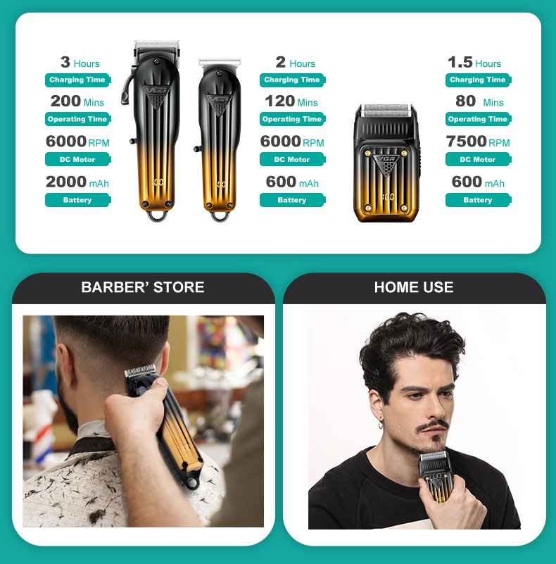 VGR644 Cross-border New Smart Digital Display oil-head electric clipper Hair salon Whitening Device Home electric Hair Clipper set pic 6