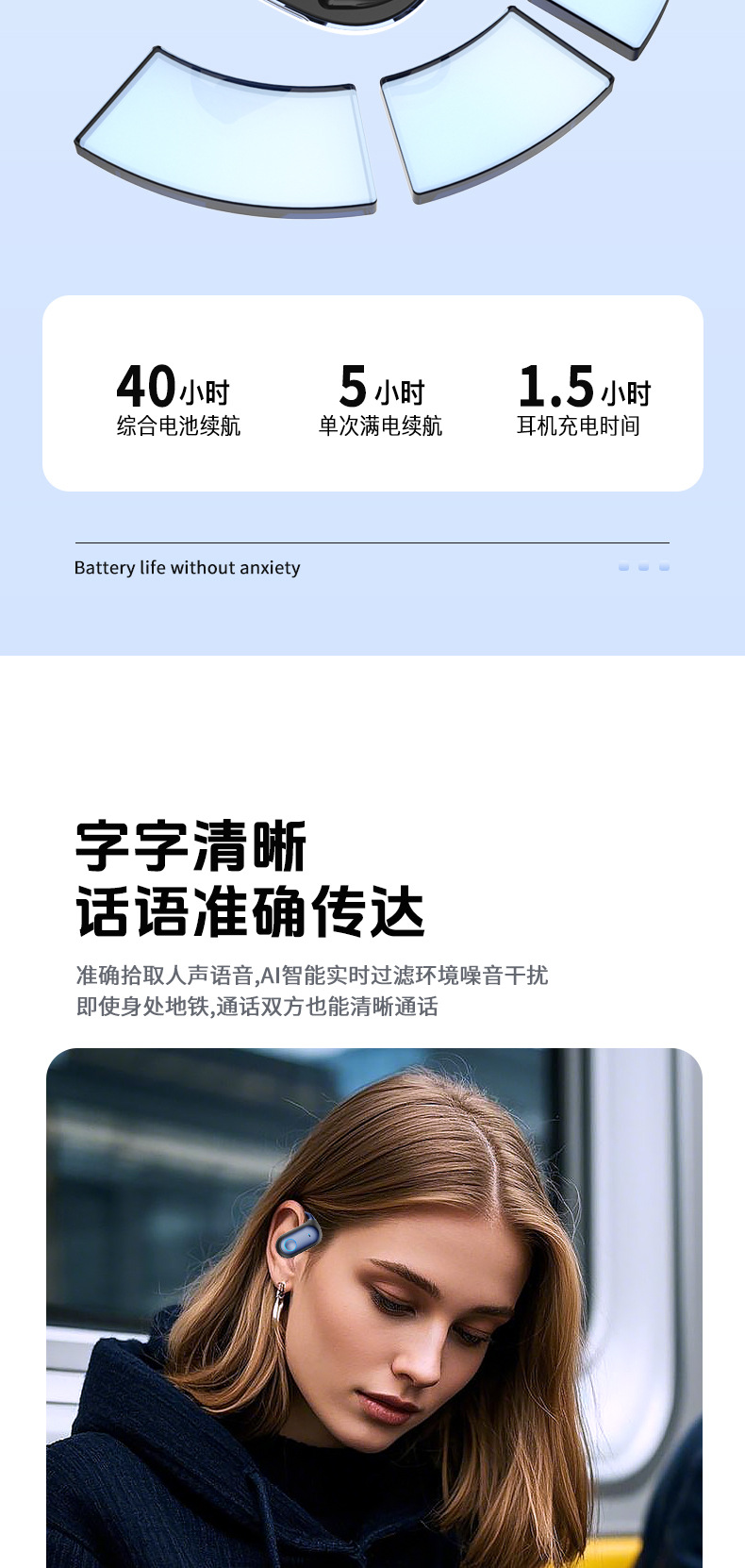 AI translation Bluetooth headphones, simultaneous interpretation ear-hanging headphones, wireless sports, ultra-long battery life pic 14