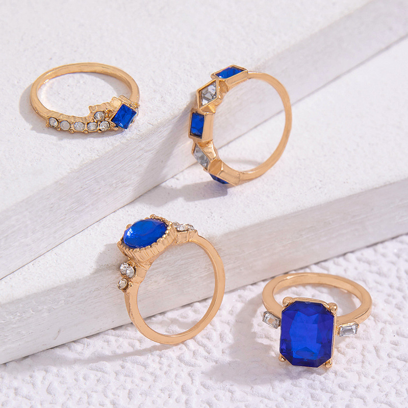 欧美流行饰品戒指手饰 蛇形爱心仿绿宝石镶钻ins风五件套戒指女详情43