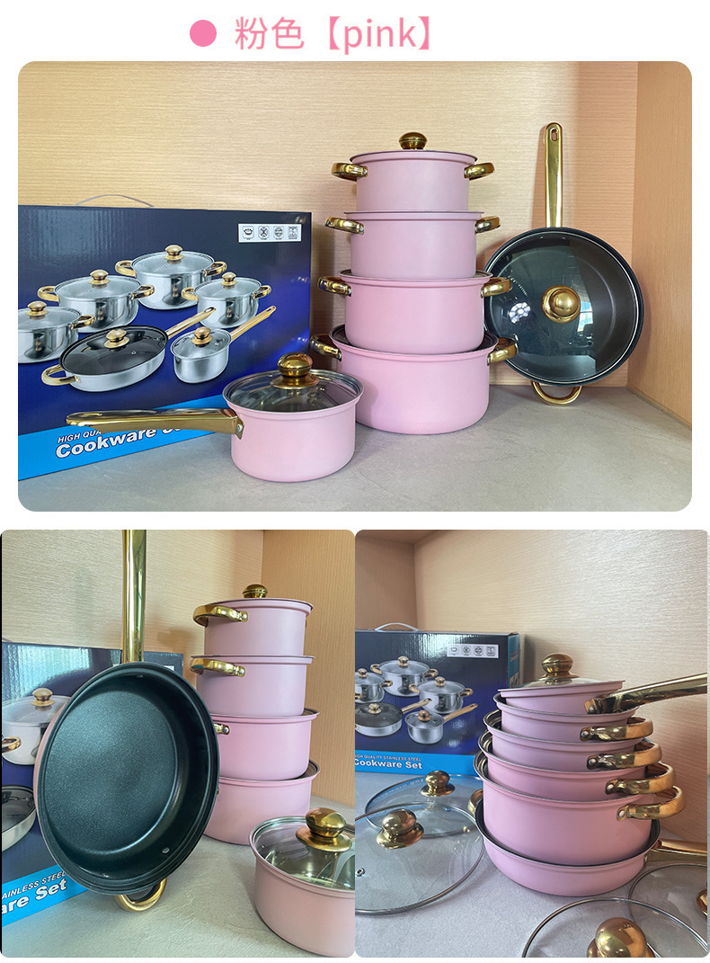 不锈钢12件锅具套装外贸跨境奶锅汤锅煎锅组合stainless pots套装详情18