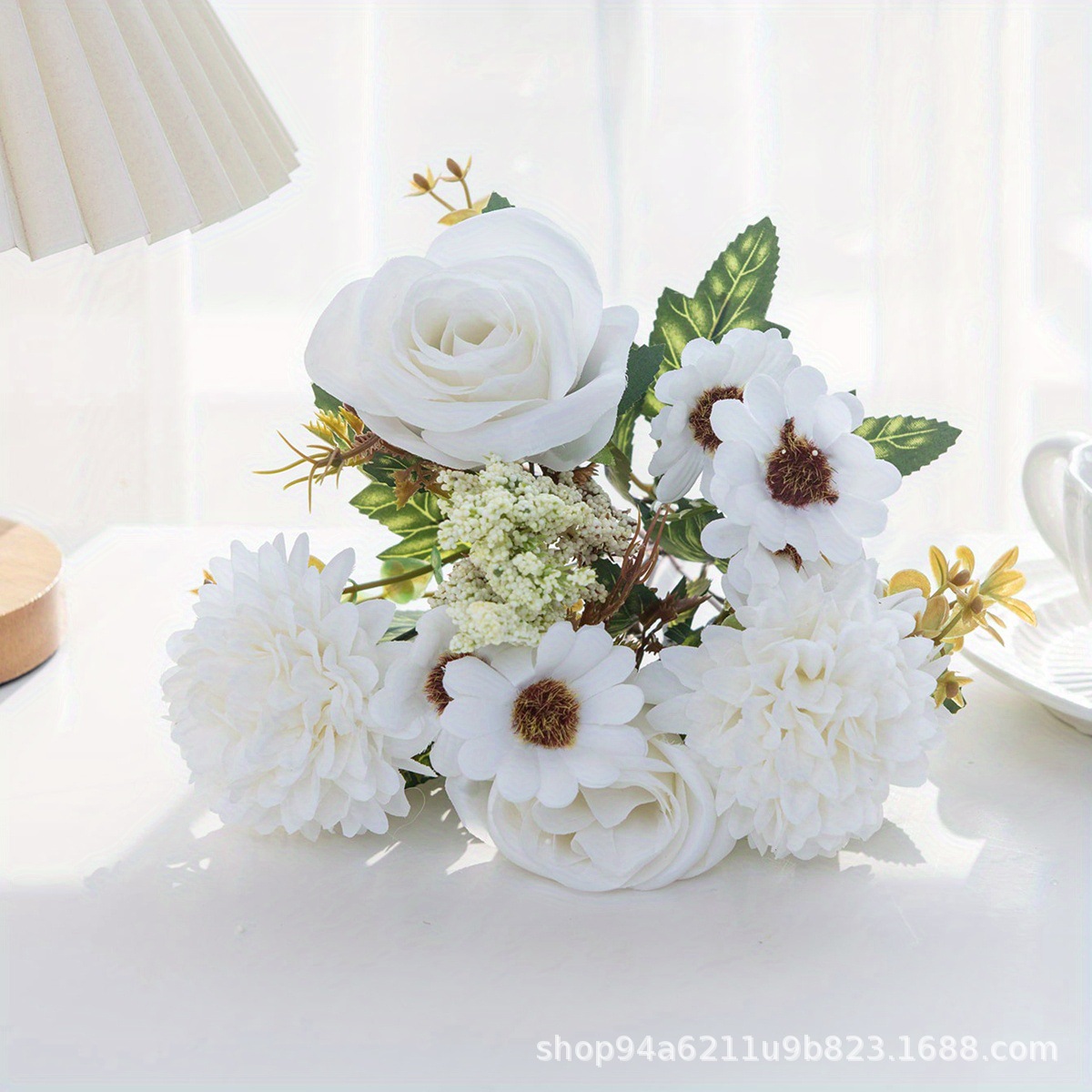 欧式7叉绣球手捧玫瑰仿真玫瑰花束仿真花婚礼新娘手捧花搭配客厅详情4