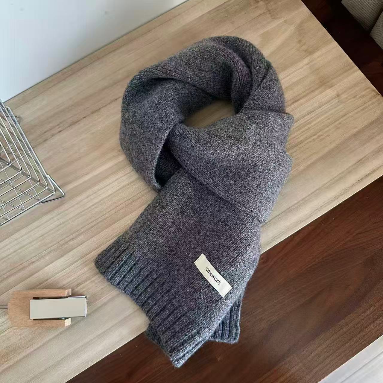 一件起批全纯羊毛羊绒100%wool针织韩版情侣百搭保暖纯色男女围巾详情11