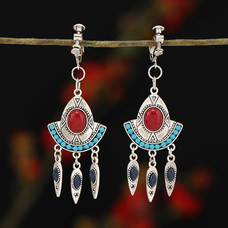 螺旋无痛耳夹女民族风复古长款流苏耳坠波西米亚耳环无耳洞耳饰品详情17