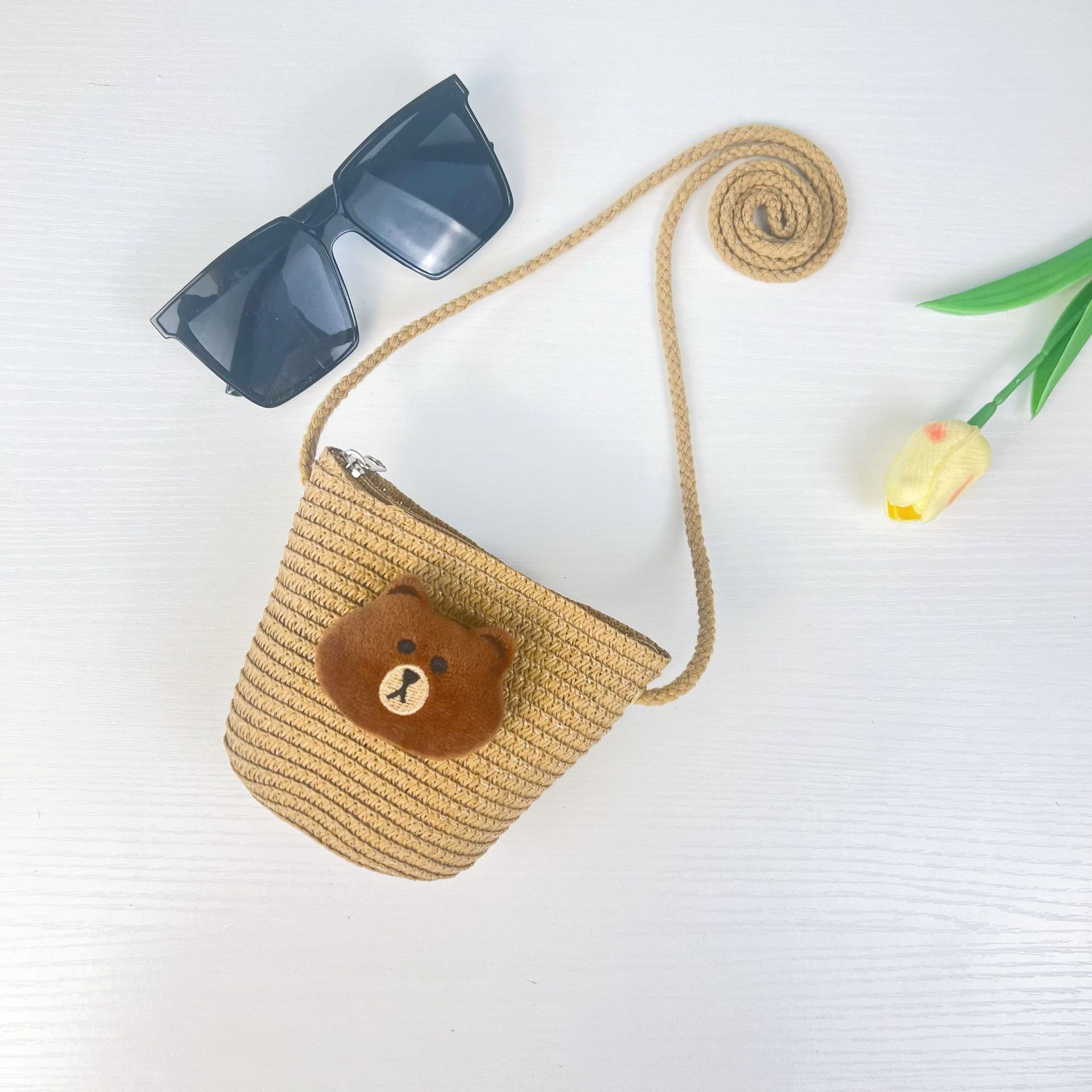 儿童手工编织包包可爱卡通猫草编小包男女童小圆包宝宝零钱包批发详情10