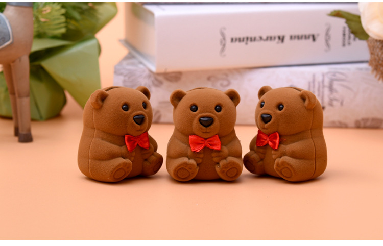 Cute plastic cartoon plush bear ring, pendant, stud and jewelry box in stock pic 1