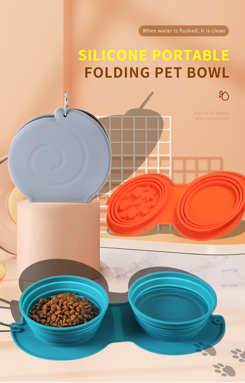Cross-border pet folding bowl, dog silicone dog bowl, outdoor travel water bowl, portable cat food bowl, dog bowl pic 1