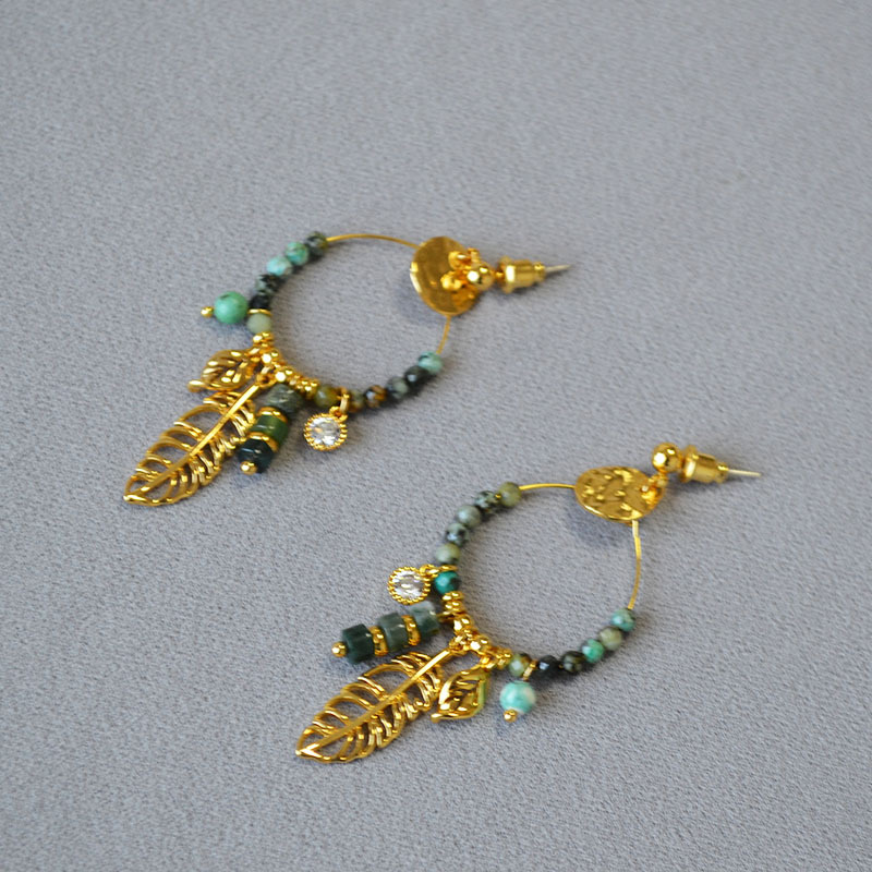 欧美小众设计复古文艺绿松石树叶捕梦网925银针气质百搭耳钉耳饰详情10