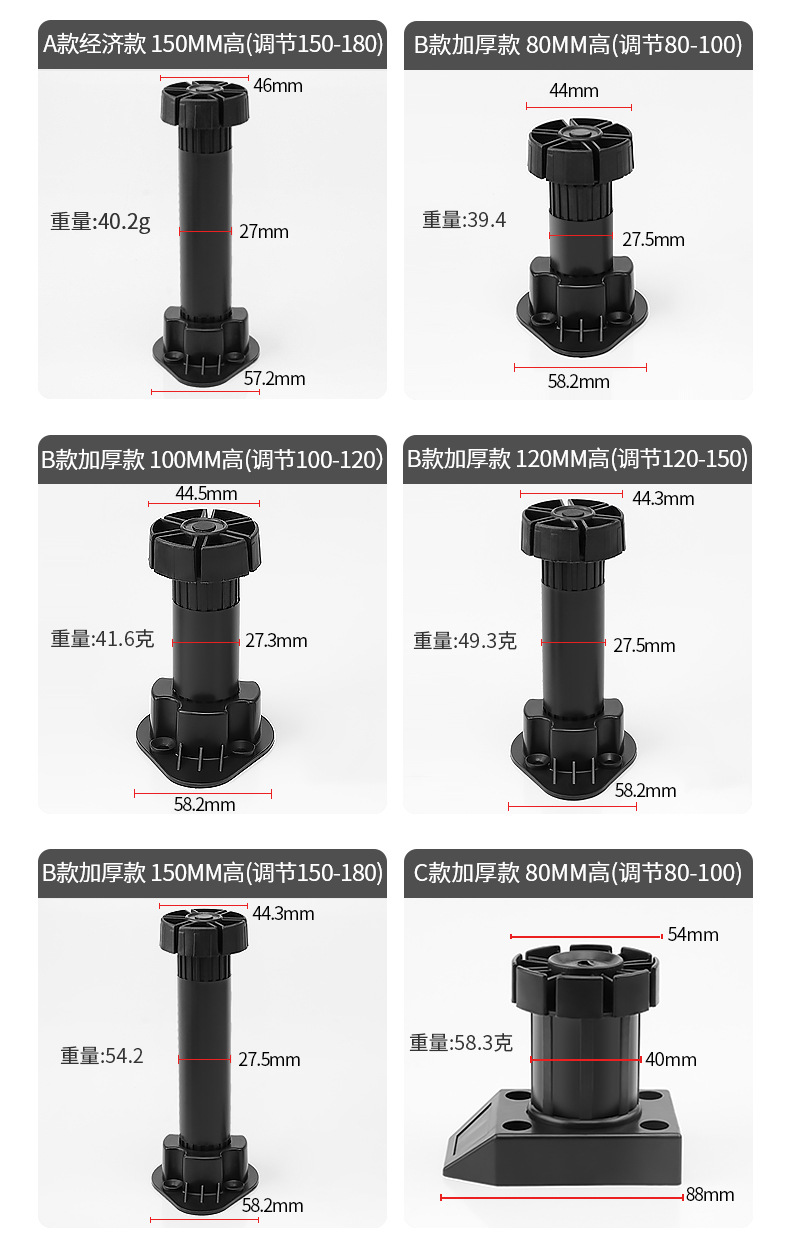 可调节橱柜柜脚橱柜腿支撑脚可调厨柜脚可调脚厨房柜橱柜脚调整脚详情4