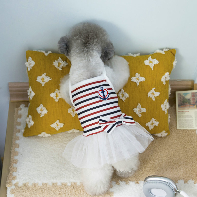 Two striped navy style dresses for pet clothing. Pet cat and dog clothes. Pet dog clothes. Pet clothing. Pet clothing. Fashionable and cute pic 7