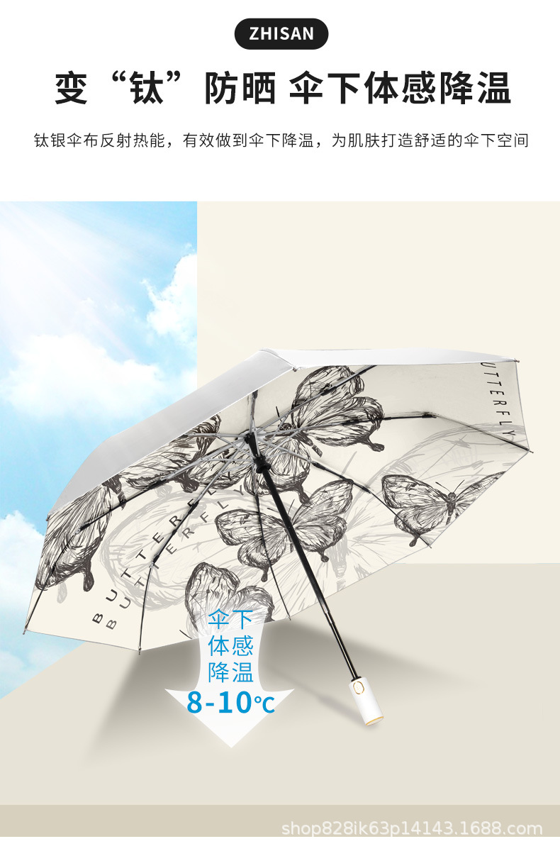 Zhi SAN high-end sun umbrella, folding umbrella, sunshade, sun protection, UV protection, automatic, suitable for both sunny and rainy days, women pic 2
