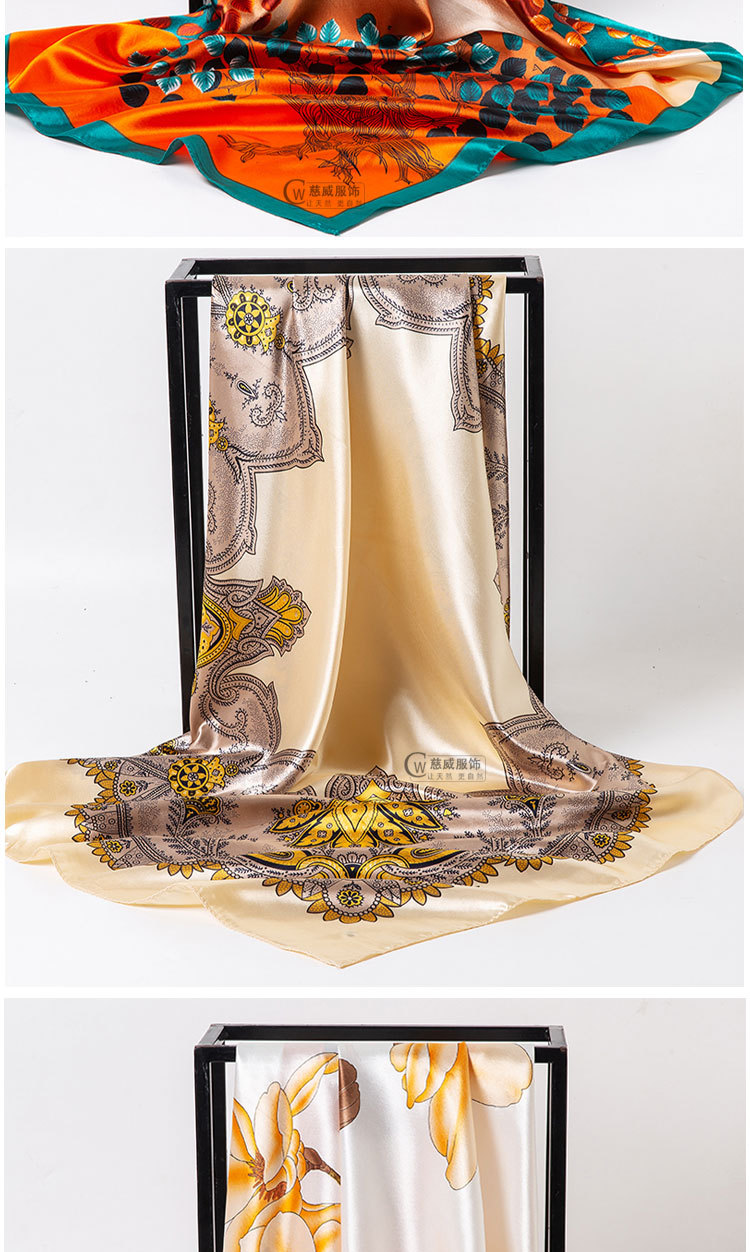 Chinese trend direct sales for overseas gift-giving, Chinese-style 90*90cm large square scarf, faux silk scarf, shawl, spring and autumn new style pic 16