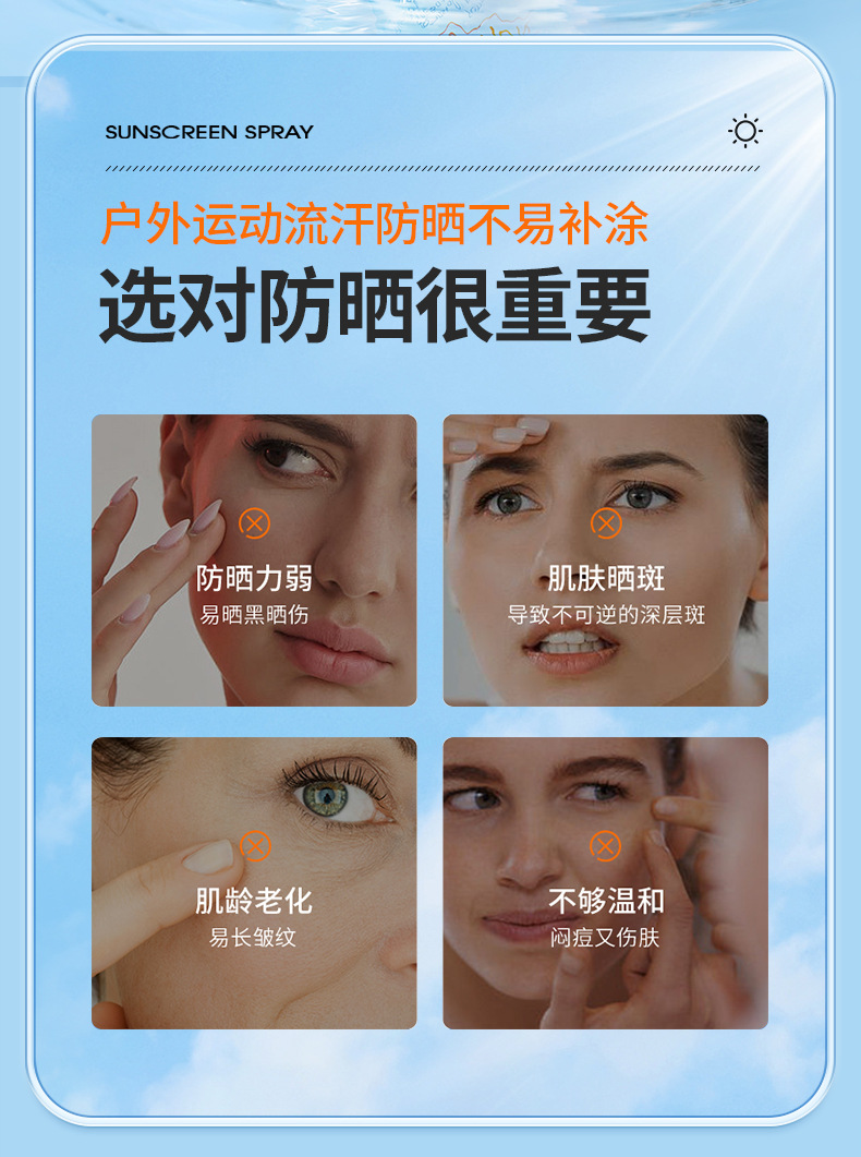 施莉洛清透倍护防晒喷雾夏季防紫外线遮瑕保湿清爽滋润防晒霜批发详情2