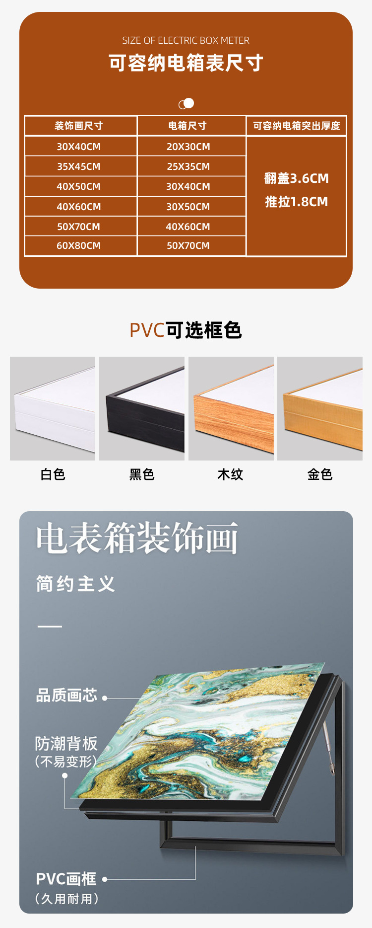 新中式电表箱装饰画平安喜乐免打孔遮挡弱电源总开关电闸盒挂画详情5