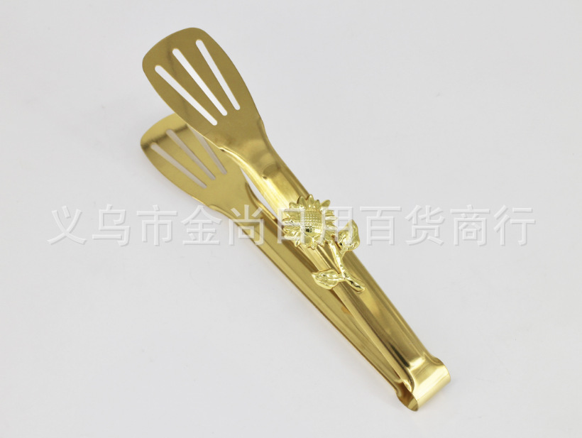 轻奢金色向日葵花多功能不锈钢食物夹子面包夹蔬菜沙拉牛排食品夹详情1
