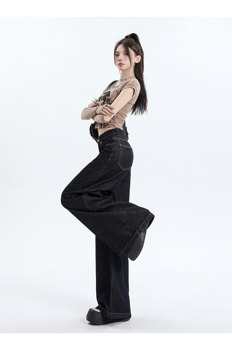 丹宁阔腿牛仔裤女2025年新款高腰美式复古慵懒宽松垂感拖地裤子详情7