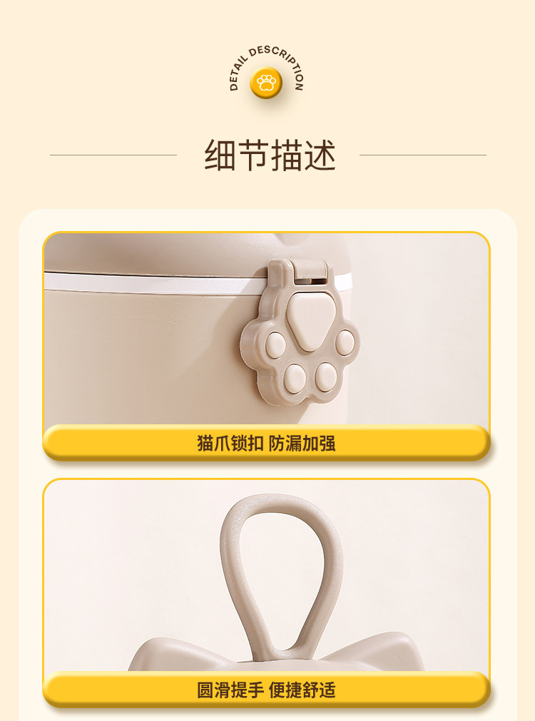 卡通小猫造型便当盒学生儿童饭盒家用可微波炉加热便携猫咪带餐盒详情13